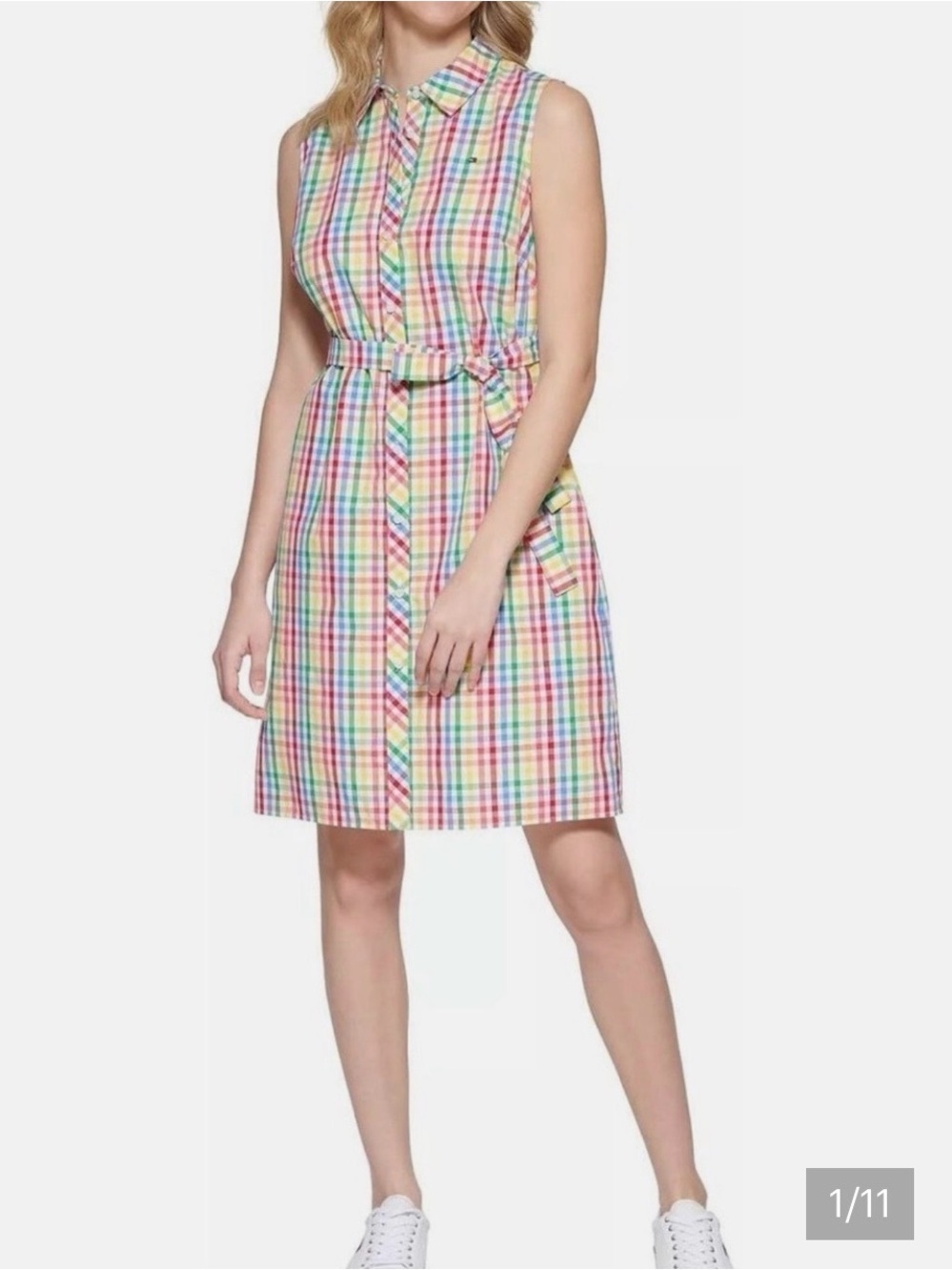 Tommy Hilfiger Cotton Plaid Belted Shirt Dress